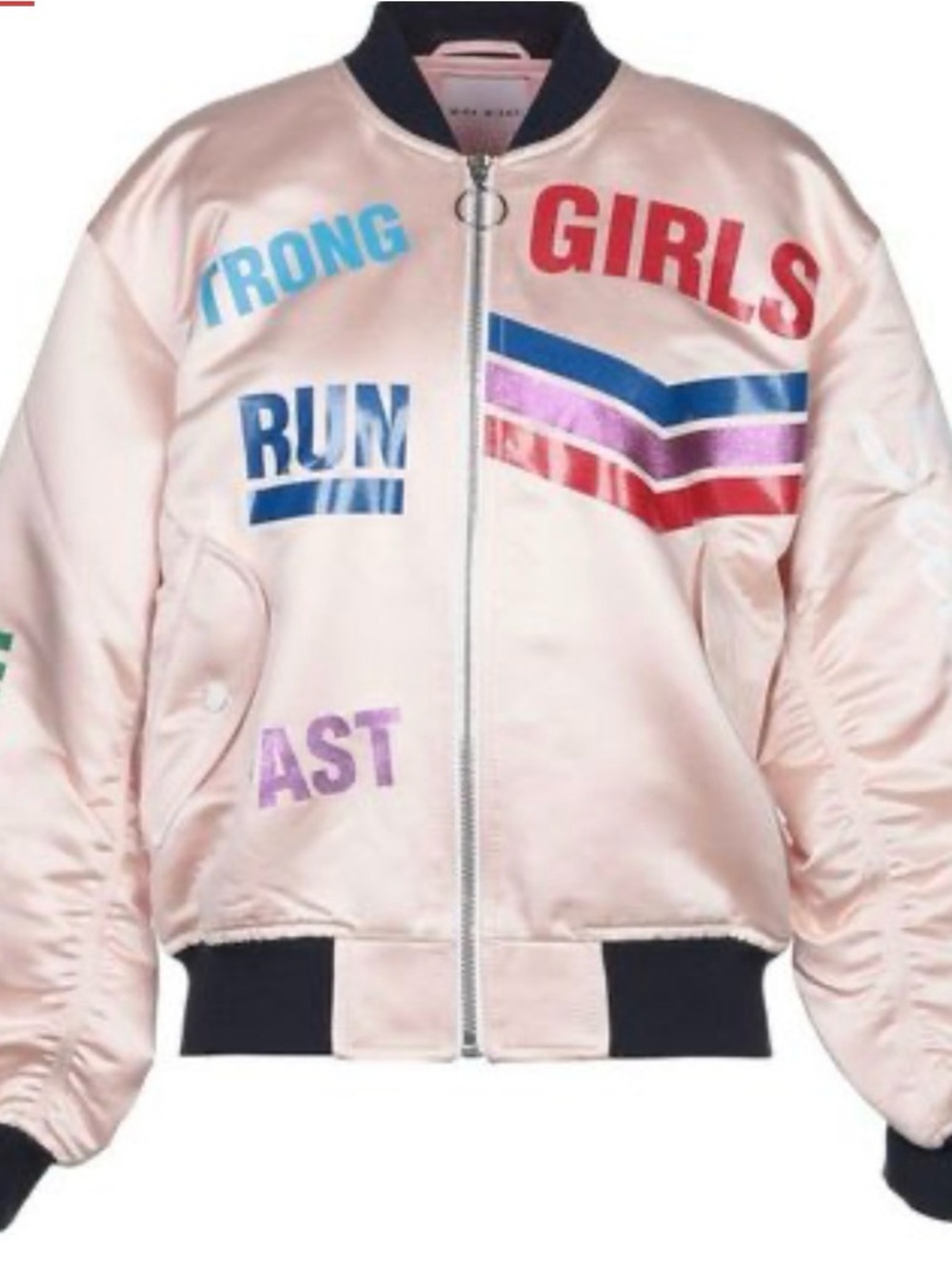 Mira Mikati Pink Satin Bomber with Black Trim  Jackets Polyester